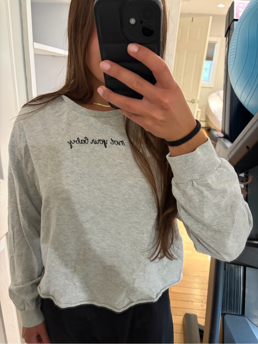 Gray Cropped Crewneck Sweatshirt with black  Script